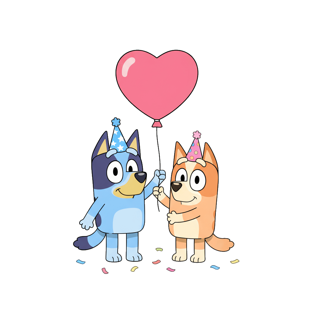 Bluey e Bingo com balão